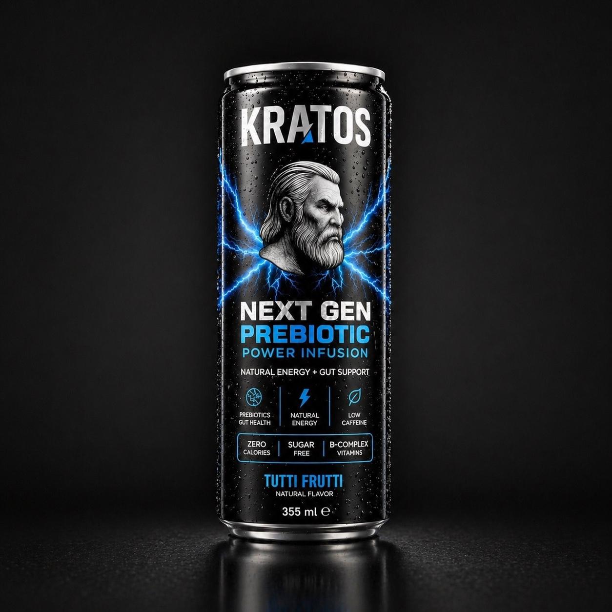 KRATOS Next Gen Prebiotic Energy Drink 355ml – Zero Sugar Functional Beverage