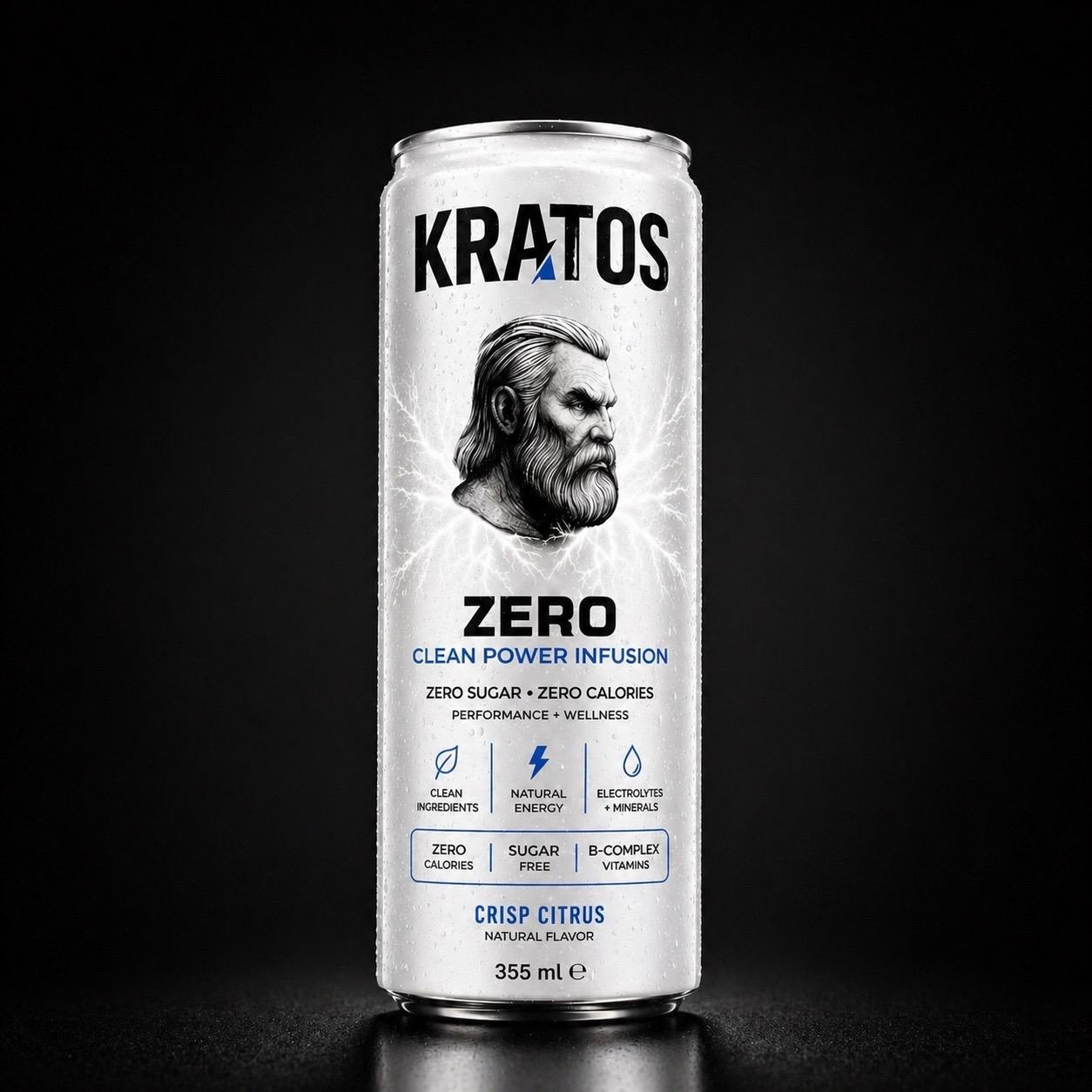KRATOS ZERO Energy Drink 355ml – Zero Sugar Clean Power Infusion